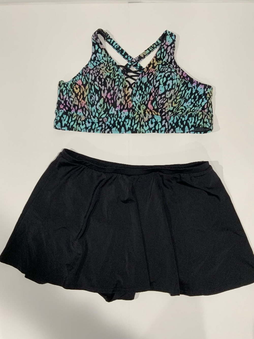 Torrid Sz 4 Colorful leopard Print Bikini Top Skater Swim skirt